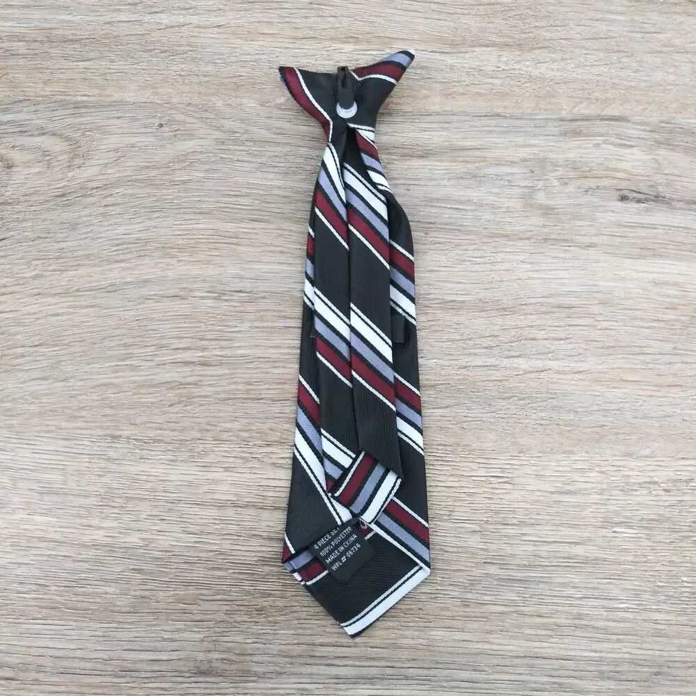Boys Clip On Necktie 100% Polyester Multicolored Striped Tie